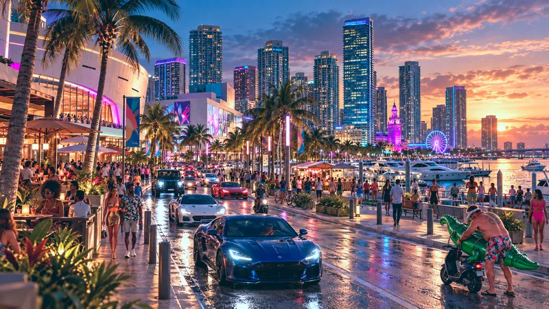 Catalan Boulevard rebuilt in GTA VI style: Catalan Boulevard, rebuilt as a Vice City scene