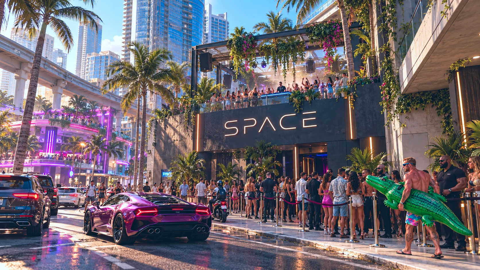 Club Space rebuilt in GTA VI style: Club Space, rebuilt as a Vice City scene