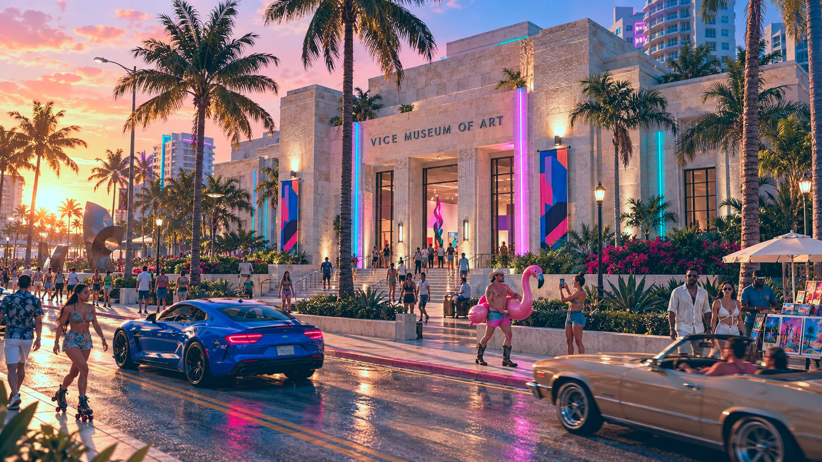 Vice Museum of Art rebuilt in GTA VI style: Vice Museum of Art, rebuilt as a Vice City scene