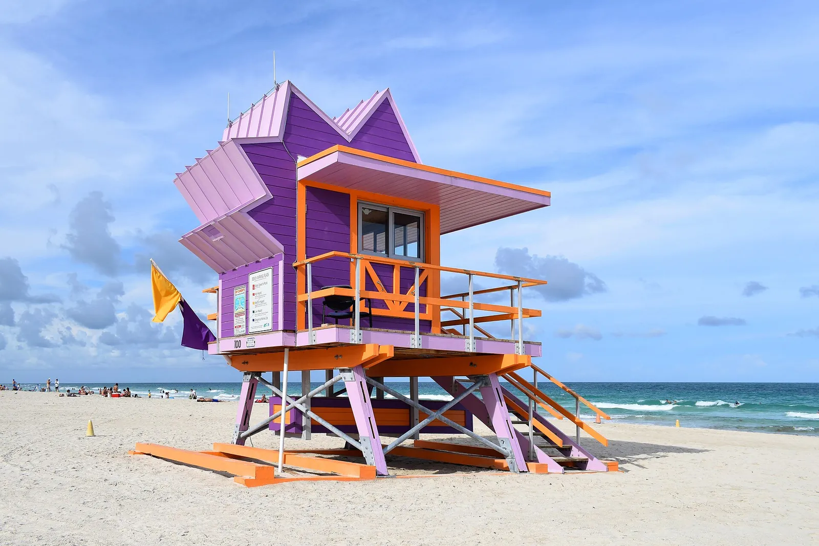 South Beach sand and lifeguard towers, real-world photo: One of South Beach's colorful lifeguard stands